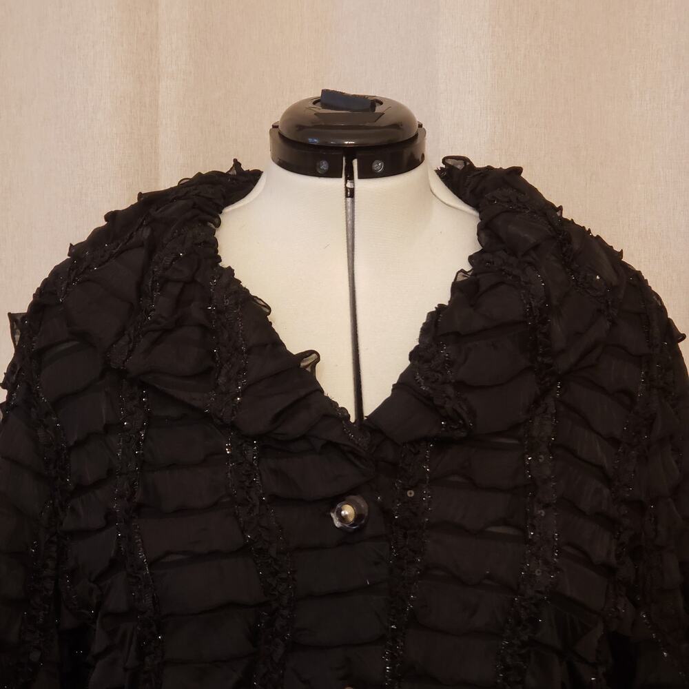 Come N See Black Ruffle Sequin Chiffon Jacket 2 PC Dress (Size 2X, NWT): - Picture 3 of 14